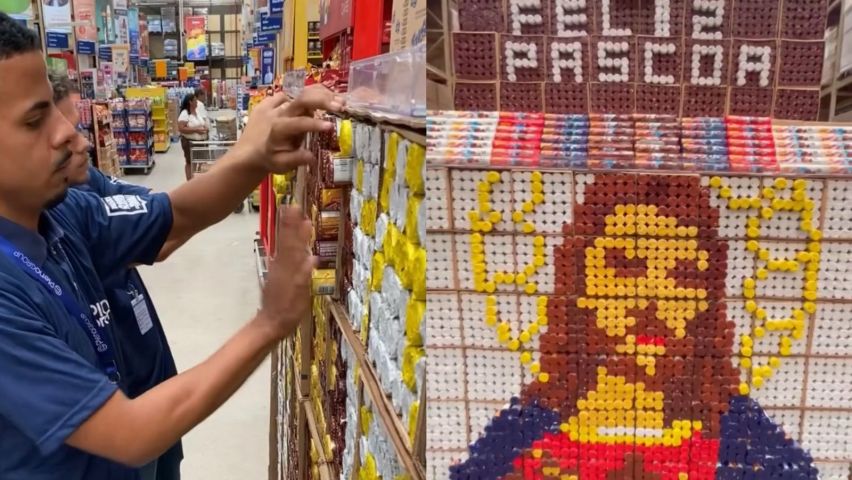 (VÍDEO) Funcionário monta imagem de Jesus com pacotes de bolacha e viraliza nas redes