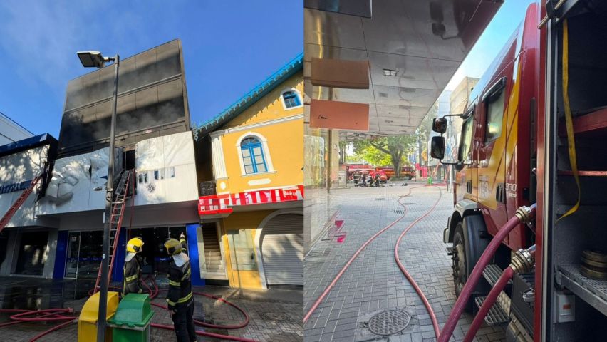 (VÍDEO) Incêndio em prédio no Centro de Criciúma mobiliza bombeiros neste sábado (4)