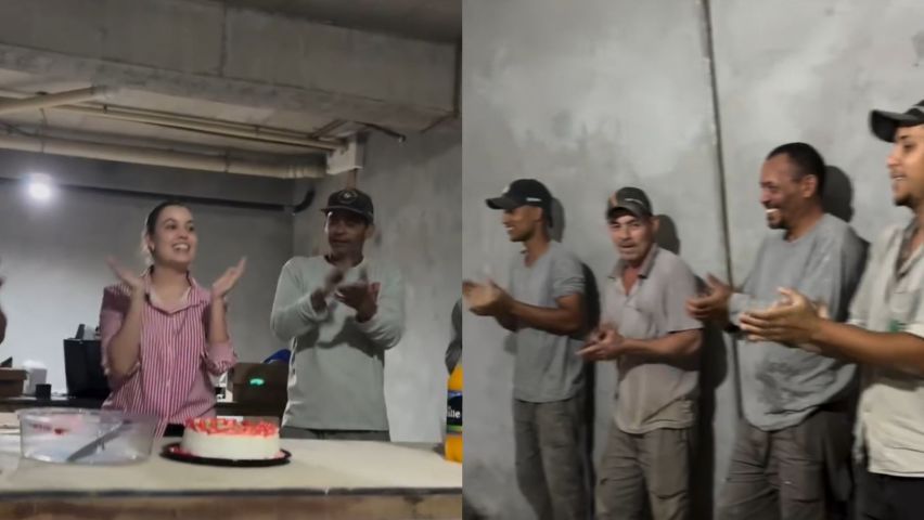 (VÍDEO) Engenheira viraliza ao comemorar aniversário com trabalhadores de obra