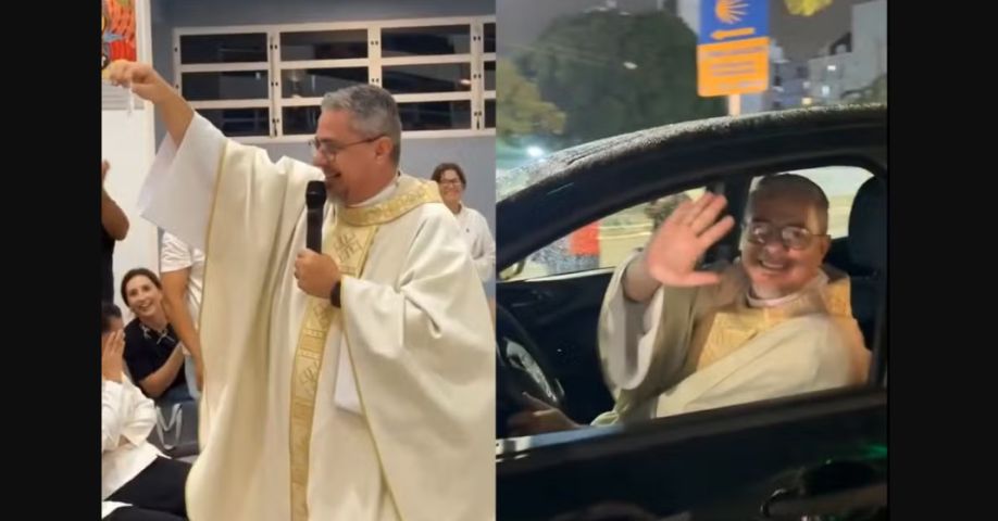 (Vídeo) Padre ganha carro em rifa da própria paróquia em SC e resultado repercute nas redes