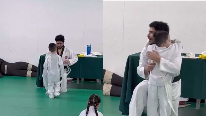 (VÍDEO) Criança confunde faixa de jiu-jitsu com abraço e reação espontânea viraliza nas redes