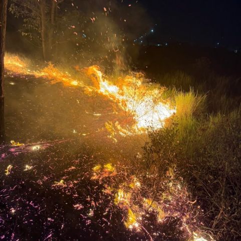 (Vídeo) Incêndio em vegetação de grandes proporções mobiliza bombeiros voluntários em Jaguaruna