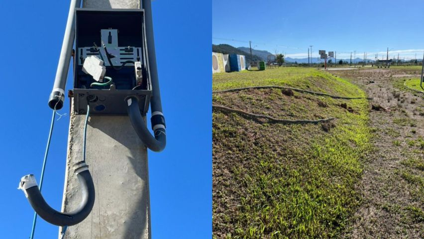 Praça nova é saqueada em Tubarão antes mesmo de inaugurar; criminosos furtam 1 km de fios