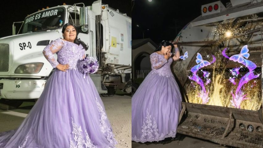 Debutante emociona ao posar em caminhão de lixo do pai para ensaio de 15 anos