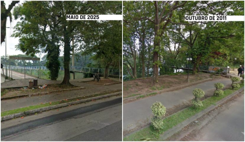 Fotos do Google Maps mostram o antes e depois da passarela de concreto, em Tubarão. Quem lembra?