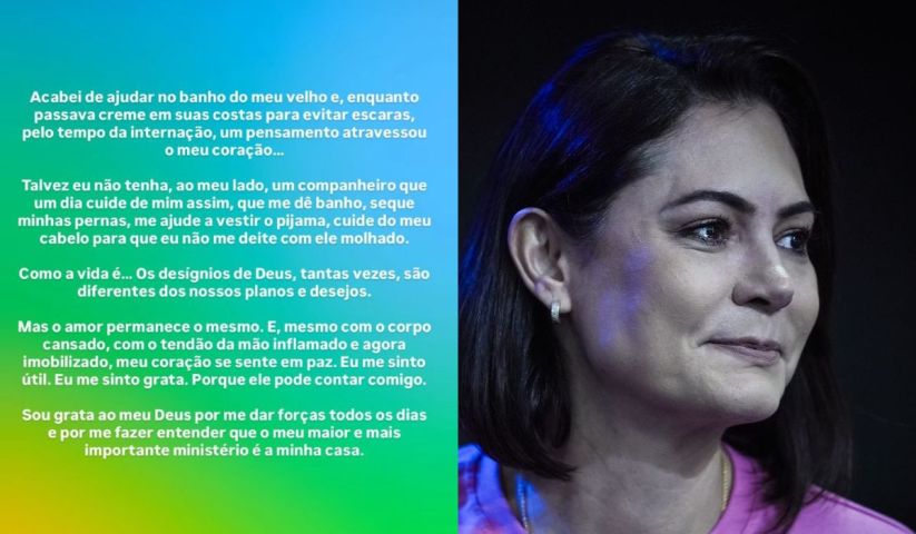 Michelle desabafa sobre cuidados com Bolsonaro e lamenta ‘não ter companheiro que cuide de mim’