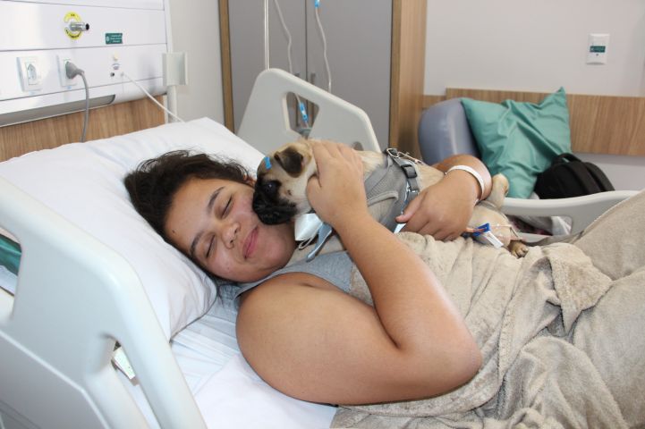 Visita especial: cachorrinho Bentinho leva afeto e contribui para melhora de paciente internada