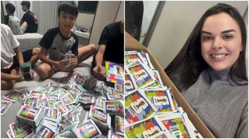VÍDEO: Família de Sombrio viraliza após mãe comprar 14 mil figurinhas da Copa para o filho completar o álbum
