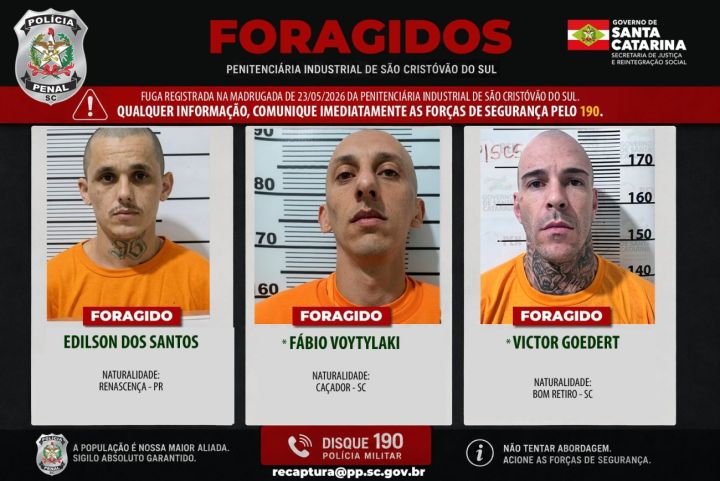 Erro na identificação muda lista de presos foragidos após fuga em penitenciária de SC