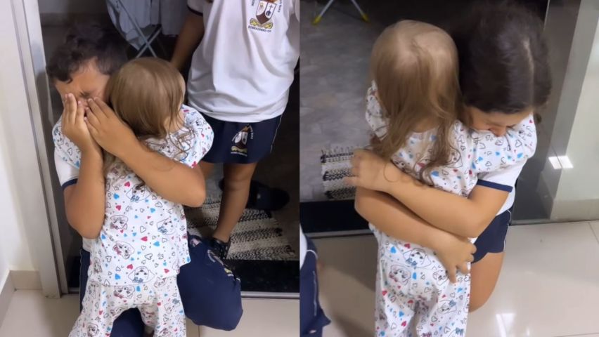 Vídeo de reencontro de menina com câncer e os irmãos volta a emocionar milhares nas redes sociais
