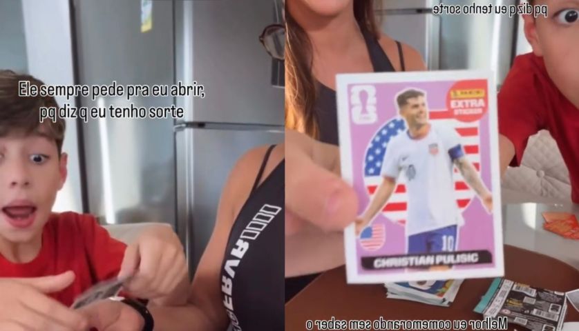 (VÍDEO) Menino entra em êxtase ao ver mãe tirar figurinha rara da Copa e reação viraliza nas redes