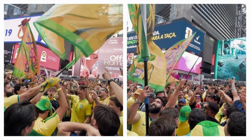 VÍDEO: Nova York fica verde e amarela com bandeiraço brasileiro na Times Square