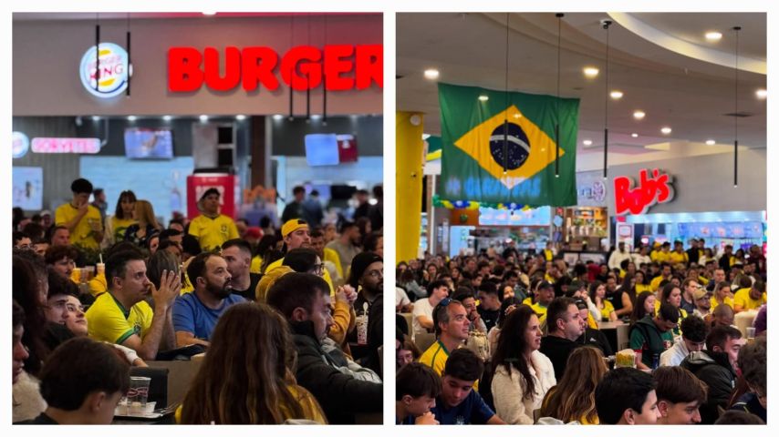 VÍDEO: Multidão se reúne na praça de alimentação do Farol Shopping para acompanhar estreia da seleção brasileira