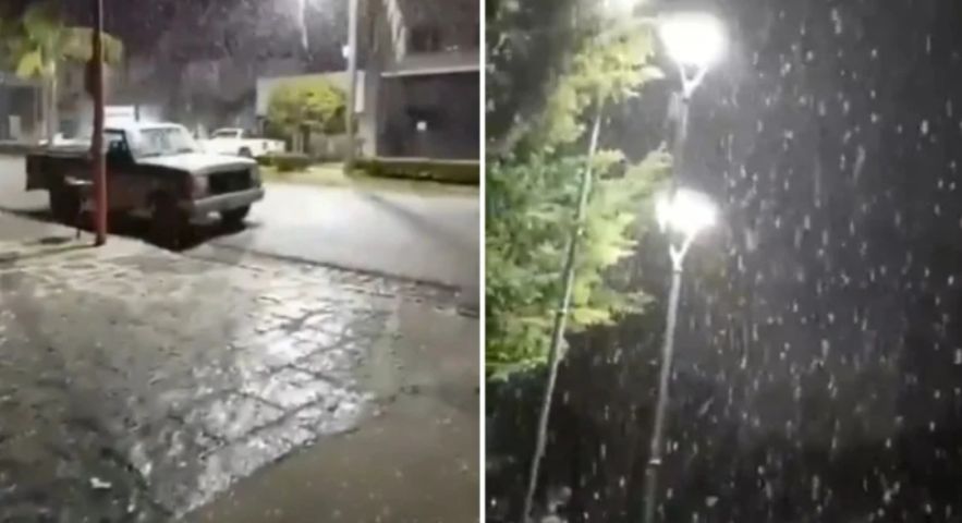 Cidade argentina próxima ao litoral amanhece coberta de neve; veja o vídeo
