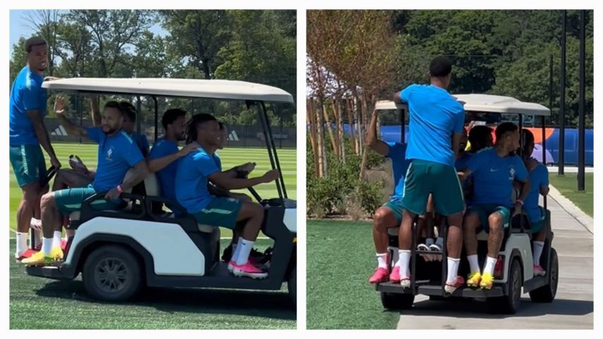VÍDEO: Jogadores da Seleção chegam de carrinho pro treino deste sábado