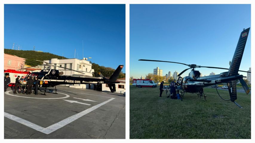 Homem é transferido de helicóptero para Tubarão após queda de seis metros em Laguna