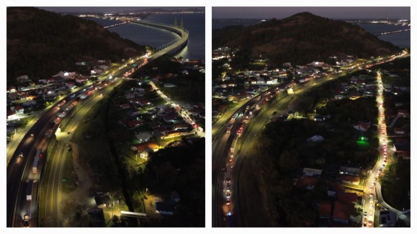 VÍDEO: Imagens aéreas mostram fila na BR-101 nas proximidades da ponte Anita Garibaldi