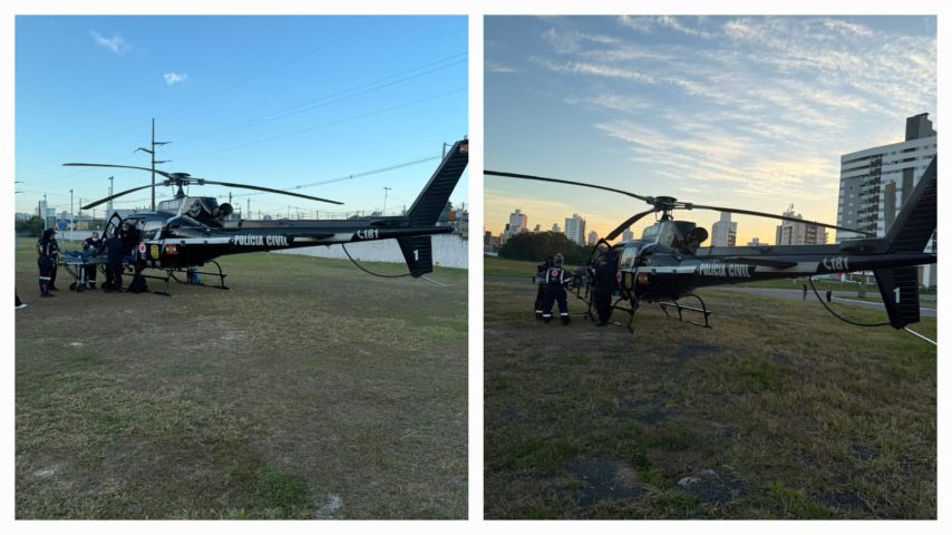 Com ponte Anita Garibaldi interditada, paciente com AVC é transferida de helicóptero de Imbituba para Tubarão