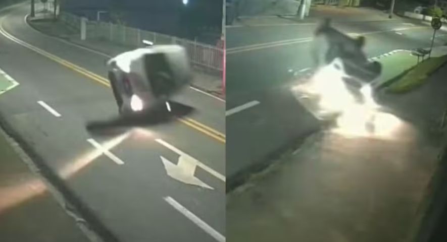 (Vídeo) Motorista perde controle do carro, capota e segue viagem como se nada tivesse acontecido em SC