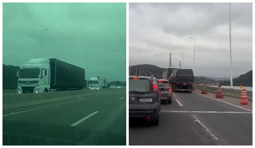 (Vídeo) Trânsito lento provoca filas nos dois sentidos da Ponte Anita Garibaldi