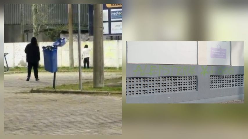 Urgente: pichadores sujam ponto turístico de Tubarão e rabiscam referência ocultista
