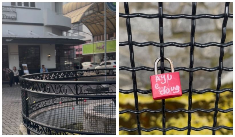 (Vídeo) Cadeados do amor transformam fonte no Centro de Tubarão em símbolo de afeto