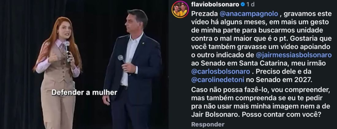 Flávio Bolsonaro pede a Campagnolo que não use imagem dos Bolsonaro se não apoiar Carlos