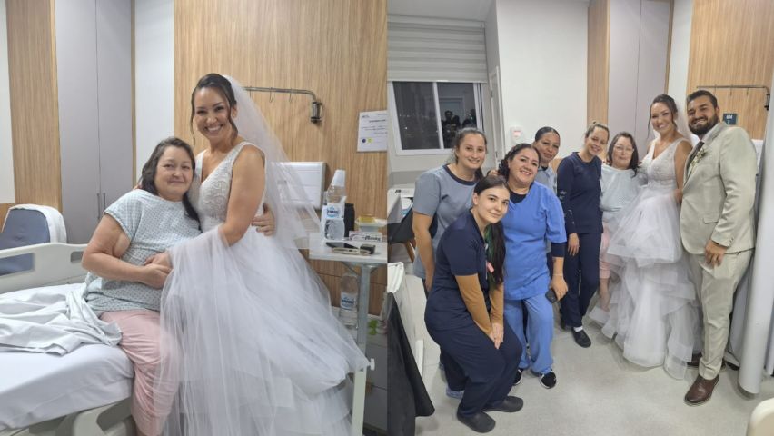 Após o casamento, filha surpreende mãe internada com visita no HNSC; VÍDEO