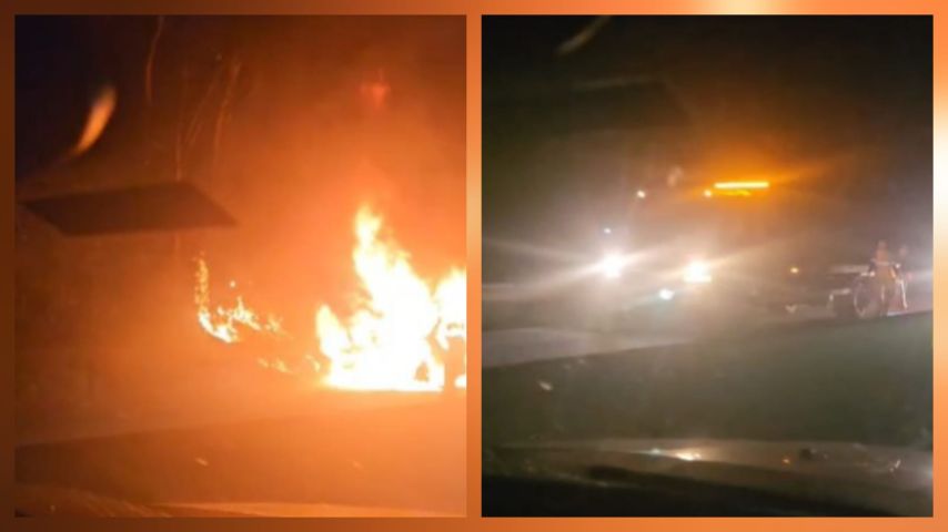 VÍDEO: Incêndio em veículo provoca interdição parcial da BR-101 no Morro dos Cavalos
