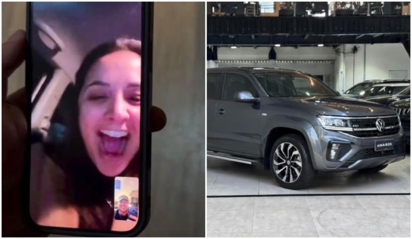 (Vídeo) sorte grande: moradora de Tubarão ganha Amarok zero-quilômetro de influenciador Rincon
