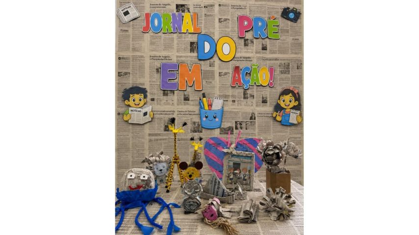Alunos da Educação Infantil transformam jornais em arte em colégio de Gravatal