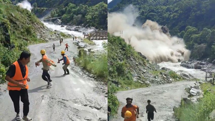 Funcionário de hidrelétrica registra fuga durante avalanche de lama na fronteira do Nepal com o Tibete; VÍDEO