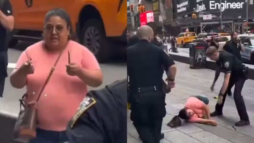 VÍDEO: Mulher é baleada após atacar duas pessoas com uma faca e avançar pra cima dos policiais nos Estados Unidos