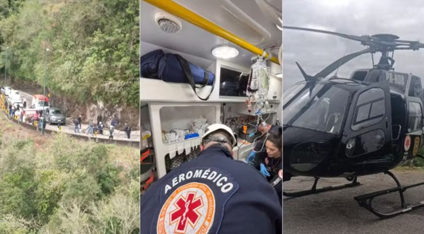(Vídeo) Ciclista bate em caminhão na Serra do Rio do Rastro, se fere e recebe transfusão de sangue no local