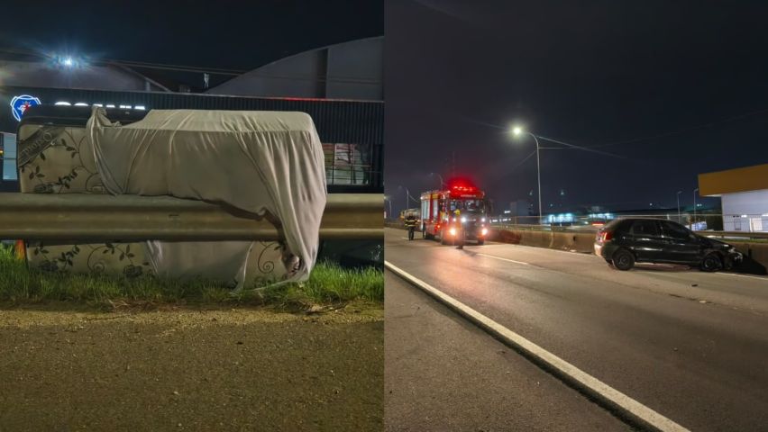 Colchão na pista provoca acidente na BR-101 em Tubarão