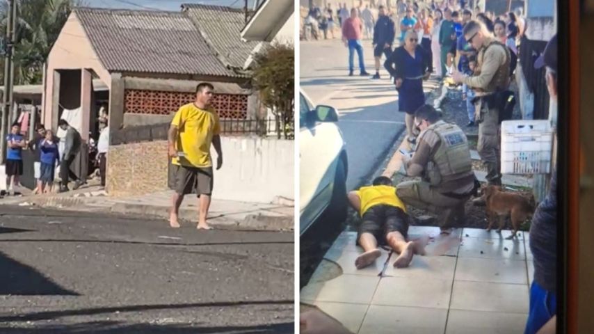 Homem com faca de 30 cm tenta entrar em creche com crianças e é baleado pela PM em SC