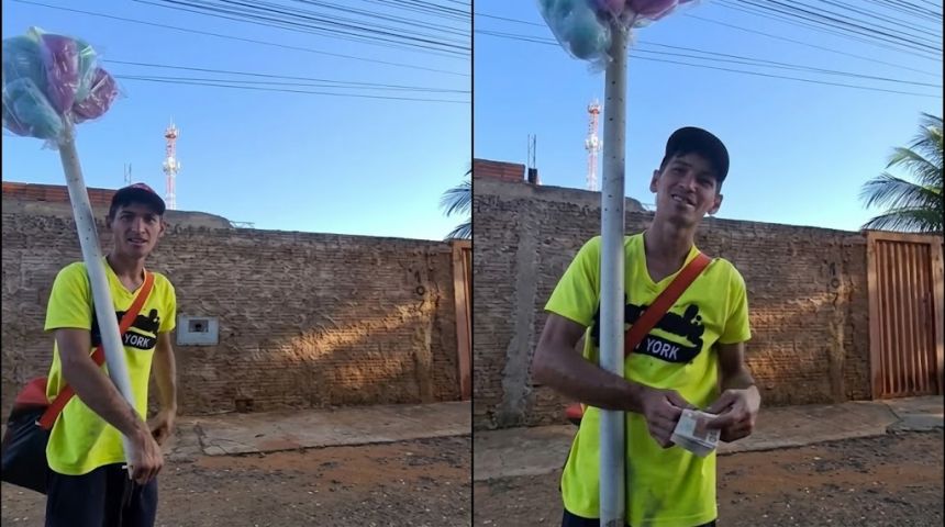 Vendedor de algodão-doce é surpreendido com R$700 após ajudar pai a presentear a filha em seu aniversário