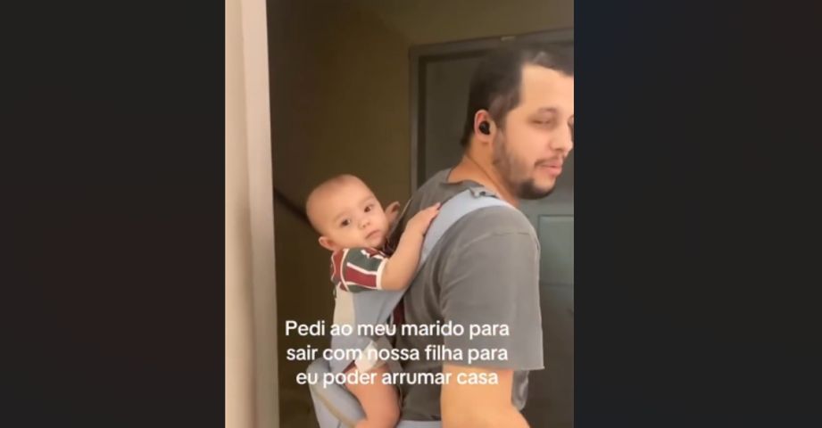(Vídeo) Viralizou: pai sai para passear com bebê acomodada em um canguru nas costas