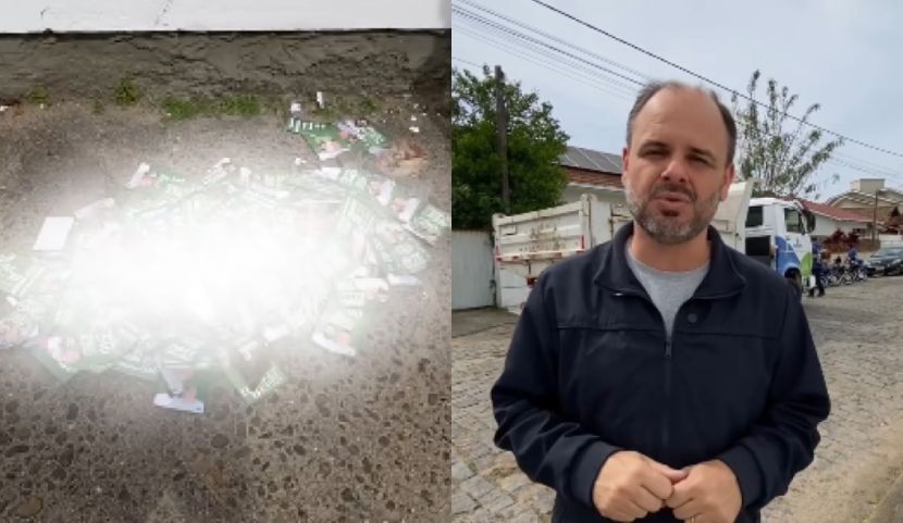 (Vídeo) 'Prática porca': secretário critica sujeira causada por santinhos em Tubarão