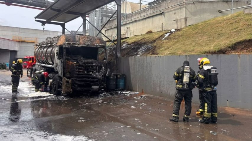Trabalhador fica com 80% do corpo queimado após incêndio com caminhão-tanque, em Criciúma