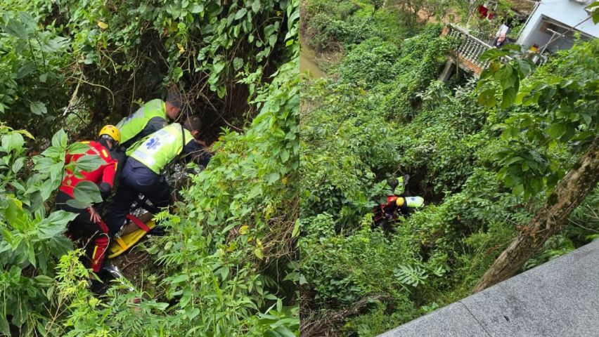 Bombeiros descem ribanceira para resgatar mulher que caiu enquanto colhia limões em Braço do Norte