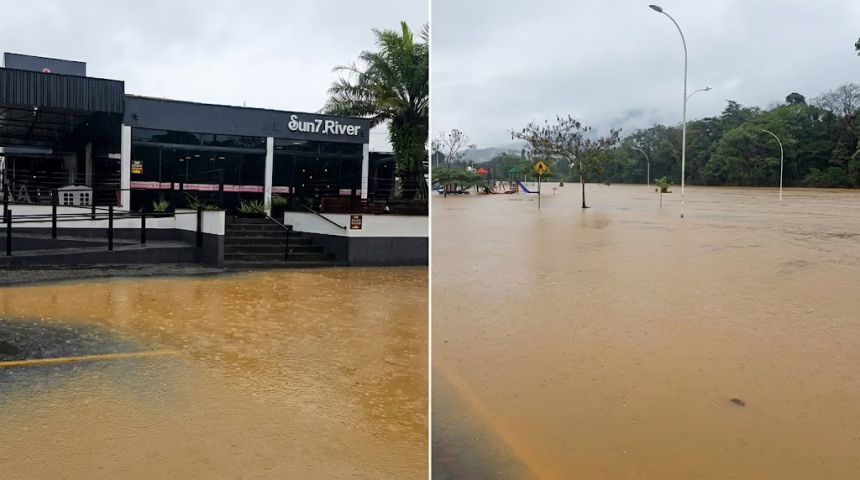 Chuvas elevam nível do Rio Itapocu e provocam alagamentos em Jaraguá do Sul