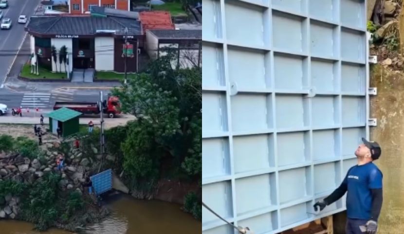 (Vídeo) Prefeitura de Tubarão instala nova comporta para evitar retorno da água do rio pela drenagem