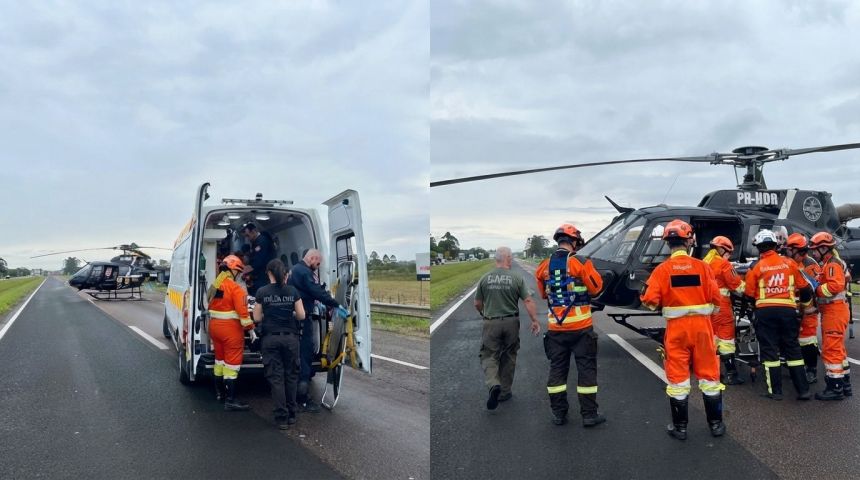 Vítima de acidente com traumatismo cranioencefálico grave é socorrida de helicóptero na BR-101