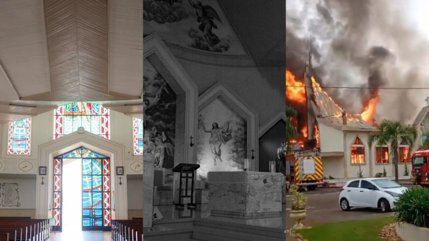 Fotógrafa registrou casamento na Igreja Matriz de Treze de Maio na véspera do incêndio e relata: 'chorava por não poder fazer nada'