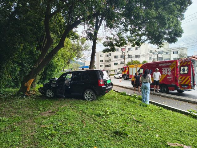 Land Rover sai da pista e bate contra árvore às margens do rio Tubarão