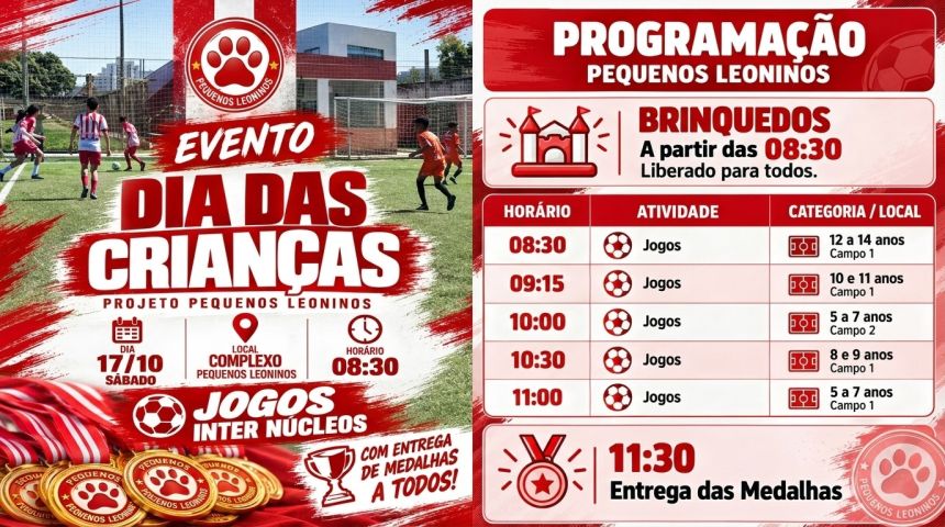 Pequenos Leoninos promove manhã de futebol e integração no Dia das Crianças