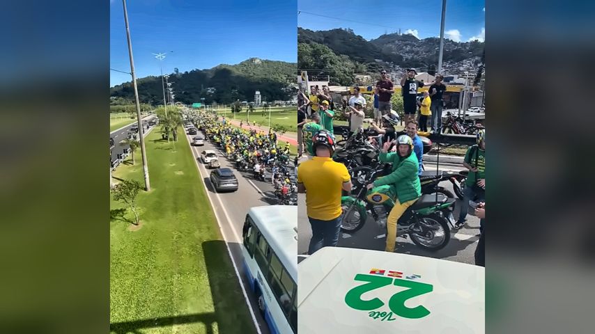 Motociata em apoio a Flávio Bolsonaro toma as ruas de Florianópolis neste sábado (17)