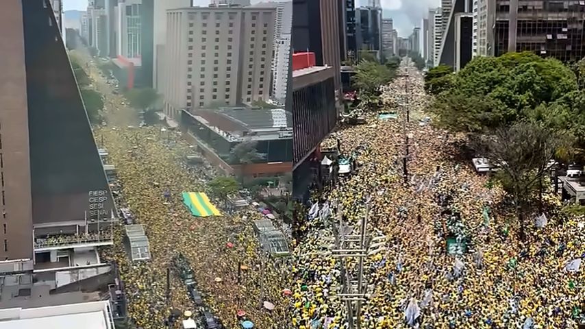Avenida Paulista fica lotada com multidão em apoio a Flávio Bolsonaro (PL) neste domingo (18)